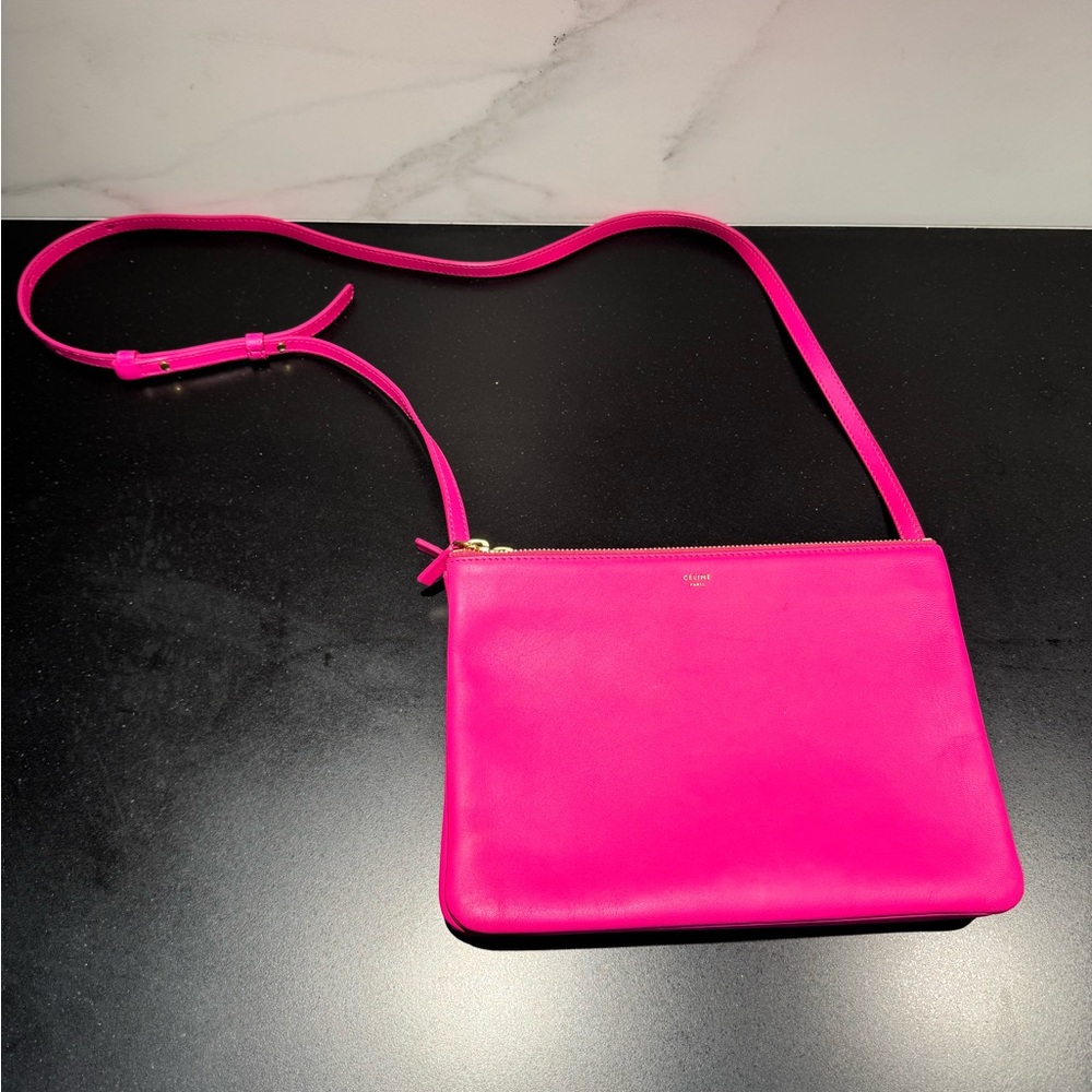 🩷 Celine Large Bright Pink Trio Crossbody Bag - Picture 4 of 13